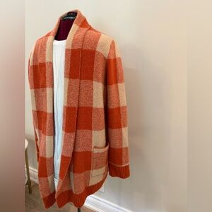 Cyrus Buffalo Plaid Cardigan – Size L | Orange & Cream Cozy Knit